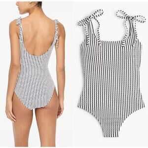 J.Crew Factory | NWT Striped tie-shoulder swimsuit Antique Navy And White | Sz L